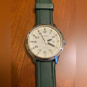 Fossil Men Green Thick Rubber Band Large Dial AM-4252 Running